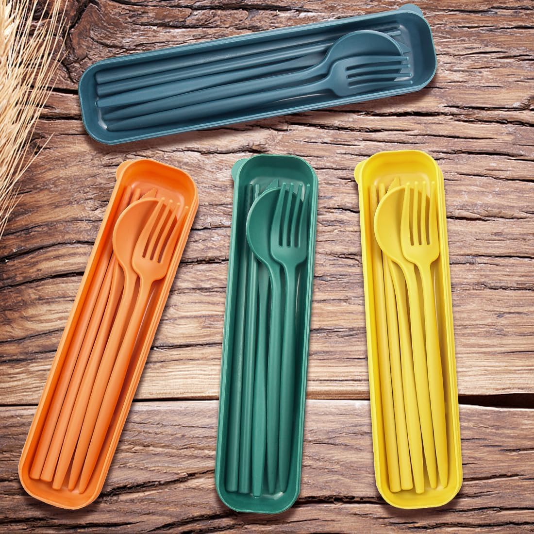 4 Sets Reusable Travel Utensils Set with Case,Camping Cutlery Set Reusable Cutlery Set with Case,Utensil Sets for Lunch Picnic Daily Use Outdoor