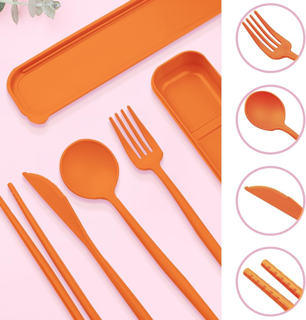 4 Sets Reusable Travel Utensils Set with Case,Camping Cutlery Set Reusable Cutlery Set with Case,Utensil Sets for Lunch Picnic Daily Use Outdoor