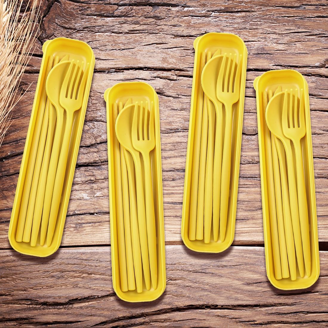 4 Sets Reusable Travel Utensils Set with Case,Camping Cutlery Set Reusable Cutlery Set with Case,Utensil Sets for Lunch Picnic Daily Use Outdoor