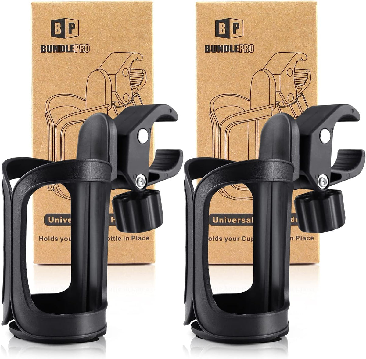 Stroller Cup Holder, Universal Bike Cup Holder, 2 Pack, Black