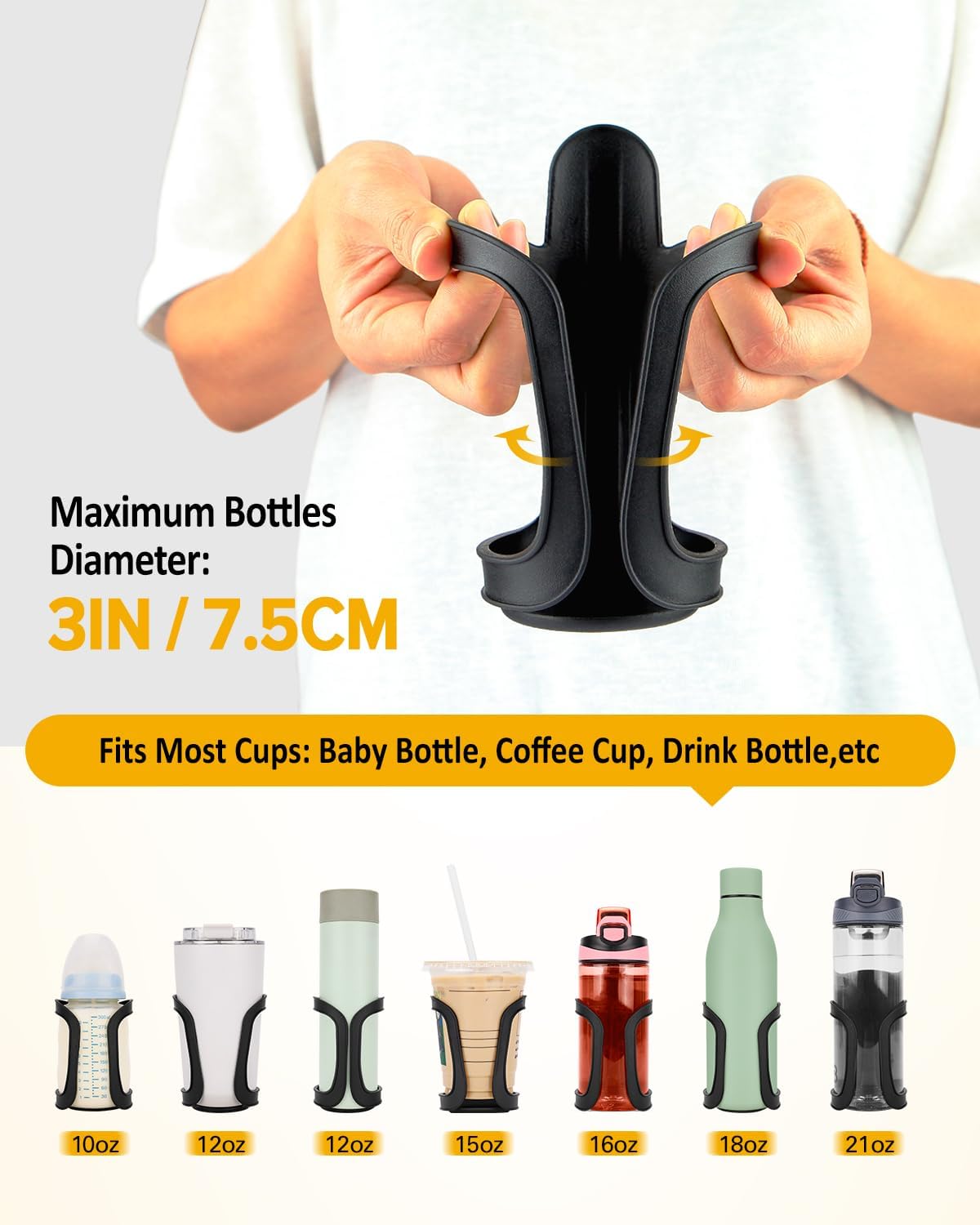 Stroller Cup Holder, Universal Bike Cup Holder, 2 Pack, Black