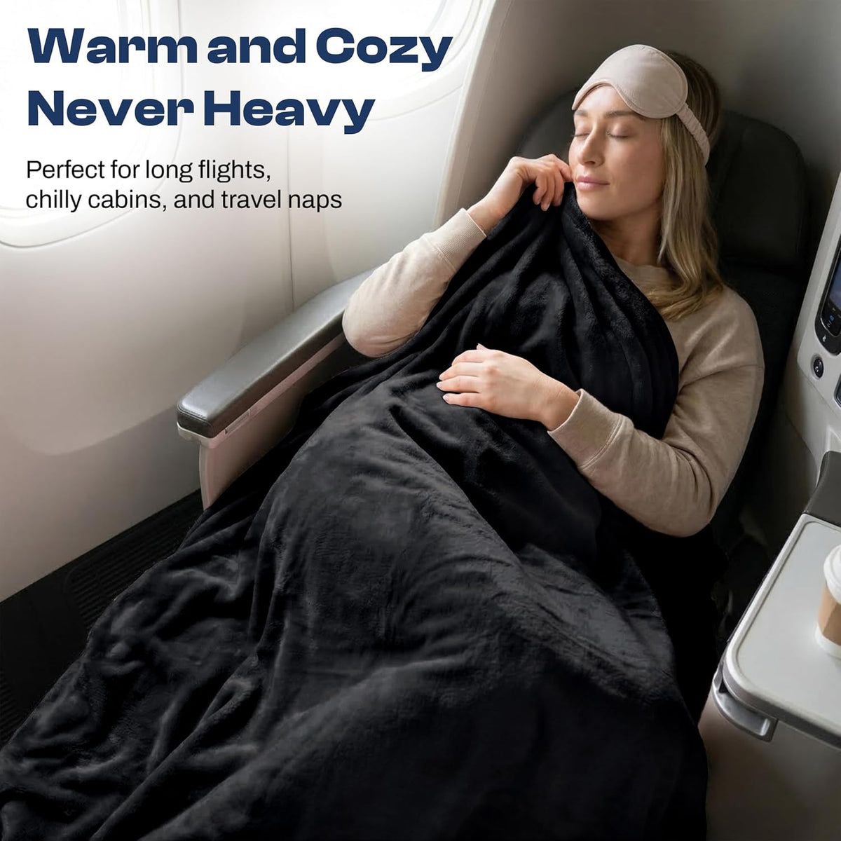 Travel Blanket and Pillow - Ultra-Soft, Compact & Lightweight, 65x40 Inches, with Carry Case, Luggage Sleeve & Backpack Clip for Airplane Comfort (Black)