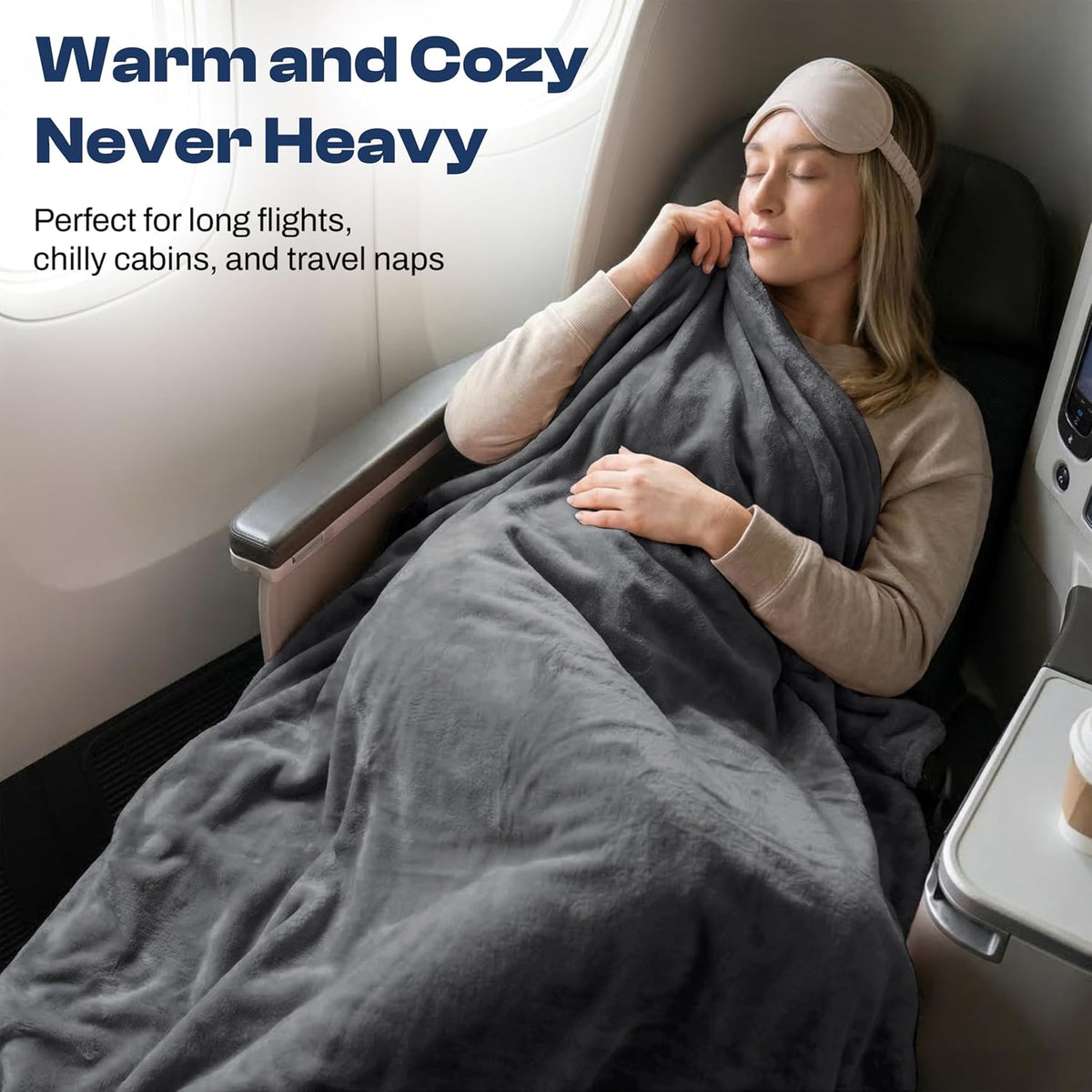 Travel Blanket and Pillow - Ultra-Soft, Compact & Lightweight, 65x40 Inches, with Carry Case, Luggage Sleeve & Backpack Clip for Airplane Comfort (Black)