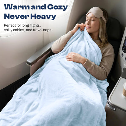 Travel Blanket and Pillow - Ultra-Soft, Compact & Lightweight, 65x40 Inches, with Carry Case, Luggage Sleeve & Backpack Clip for Airplane Comfort (Black)