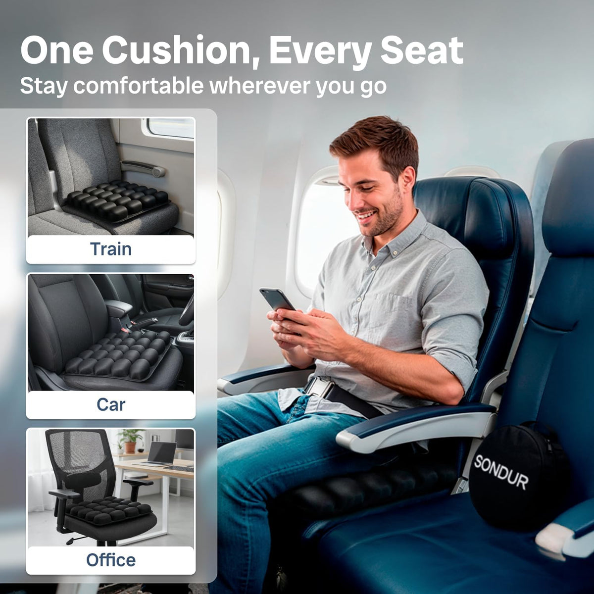 Travel Cushion for Long Flights – Inflatable Airplane Seat Cushion
