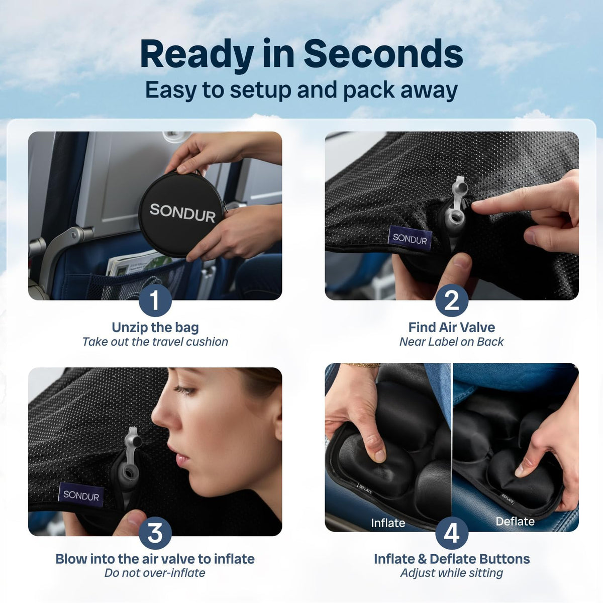 Travel Cushion for Long Flights – Inflatable Airplane Seat Cushion