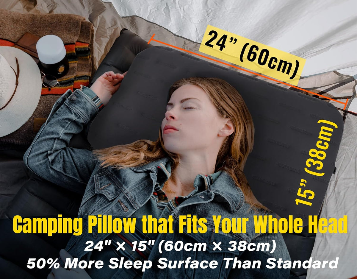 Aluft Ultra Inflatable Camping Travel Pillow, Large 24x15in, Gray