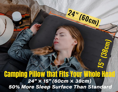 Aluft Ultra Inflatable Camping Travel Pillow, Large 24x15in, Gray