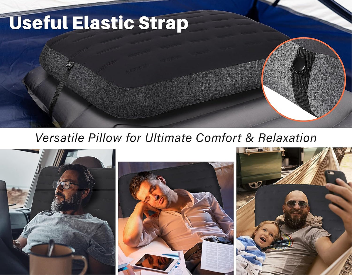 Aluft Ultra Inflatable Camping Travel Pillow, Large 24x15in, Gray