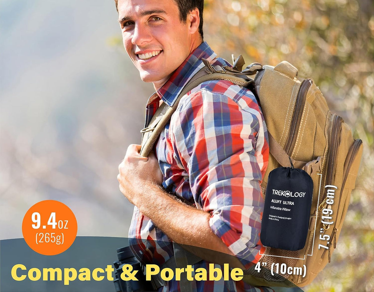 Aluft Ultra Inflatable Camping Travel Pillow, Large 24x15in, Gray