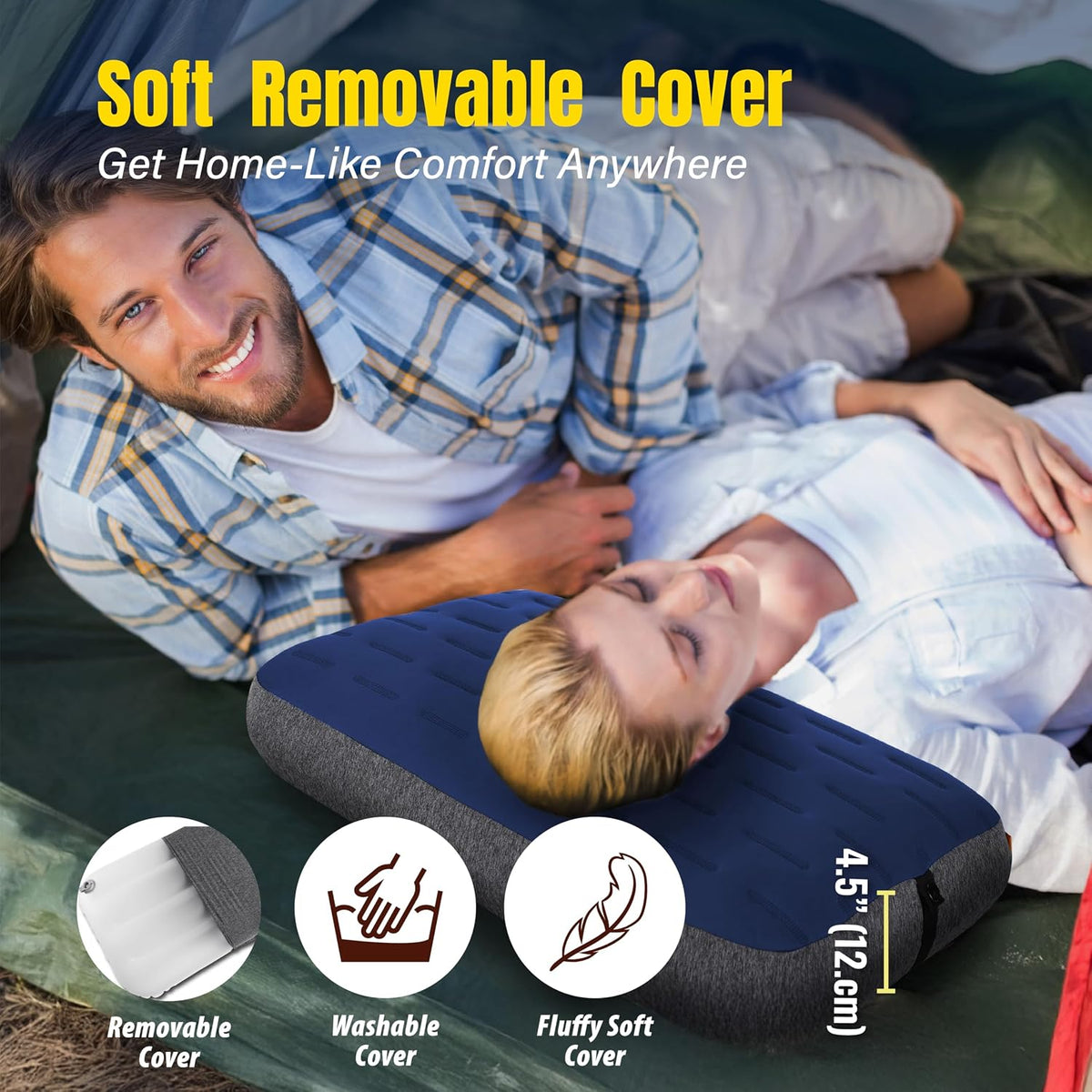 Aluft Ultra Inflatable Camping Travel Pillow, Large 24x15in, Gray