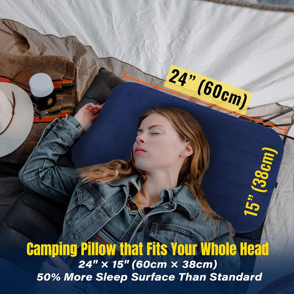 Aluft Ultra Inflatable Camping Travel Pillow, Large 24x15in, Gray