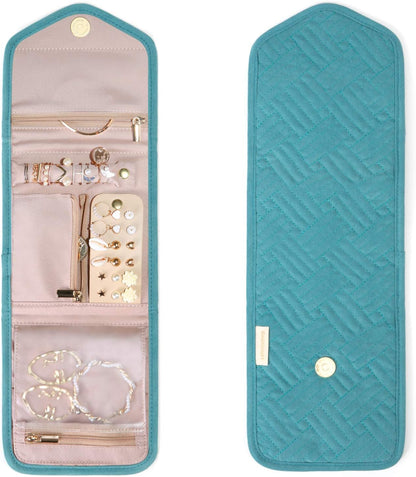 Travel Jewelry Organizer Case Foldable Jewelry Roll,Mini,Teal