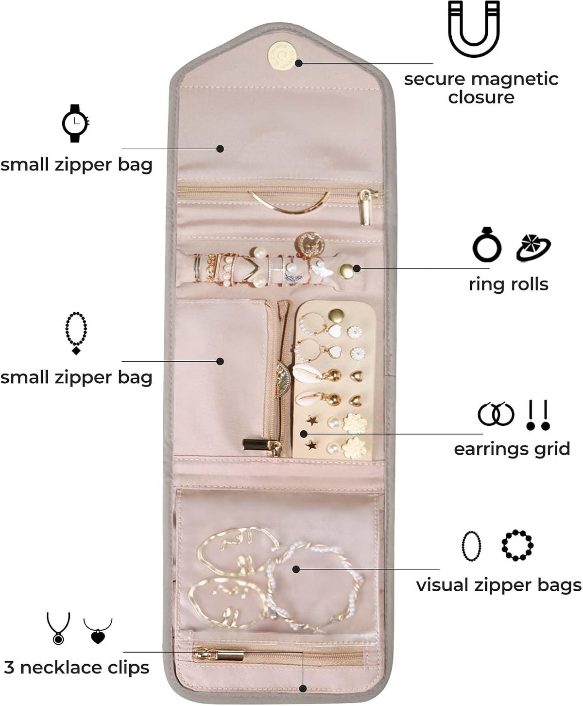 Travel Jewelry Organizer Case Foldable Jewelry Roll,Mini,Teal