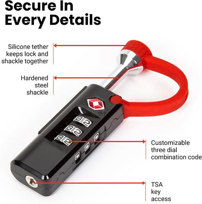 TSA Approved Locks 2-Pack – Durable, Secure Travel Case Lock with Cut-Resistant Steel Shackle & Rustproof (Black)