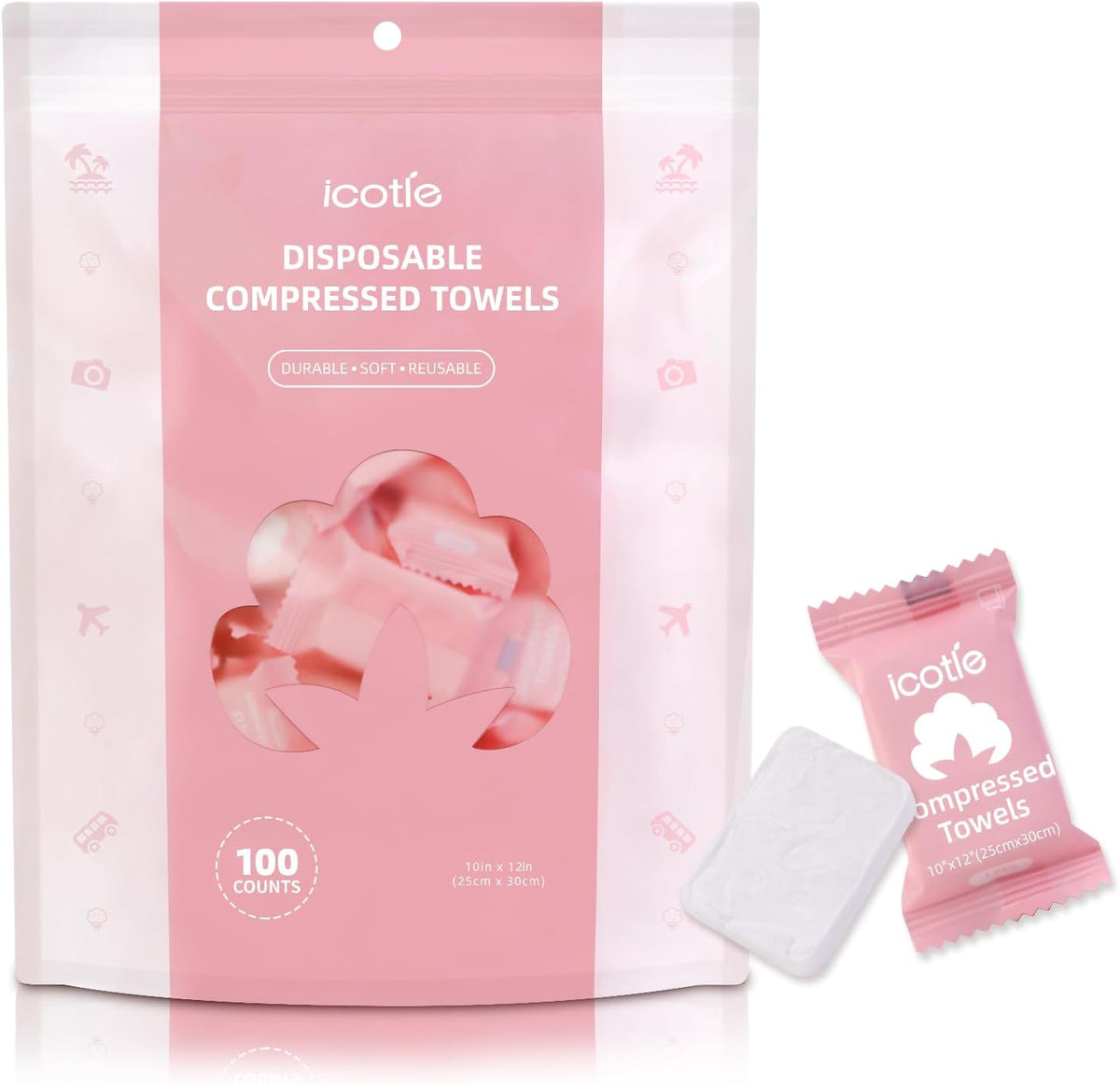 50 Pcs Compressed Towels Disposable Cotton Coin Tissue Pack, Portable Face Cloths, Soft Thick Expandable Wash Towels for Travel, Home, Camping, Outdoor, Gym, Makeup Removal