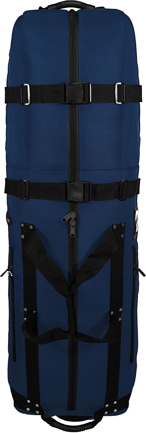 First Class Military Grade Ballistic Nylon Travel Cover with EVA Dense Foam Top Padding 2 Year Full Replacement Coverage Self Standing Base XL Wheels Case for Transporting Clubs on Airlines