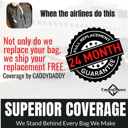 First Class Military Grade Ballistic Nylon Travel Cover with EVA Dense Foam Top Padding 2 Year Full Replacement Coverage Self Standing Base XL Wheels Case for Transporting Clubs on Airlines