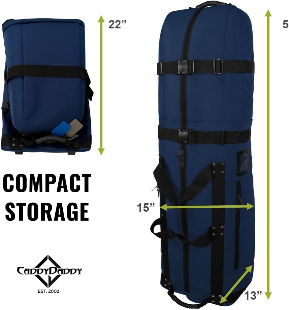 First Class Military Grade Ballistic Nylon Travel Cover with EVA Dense Foam Top Padding 2 Year Full Replacement Coverage Self Standing Base XL Wheels Case for Transporting Clubs on Airlines