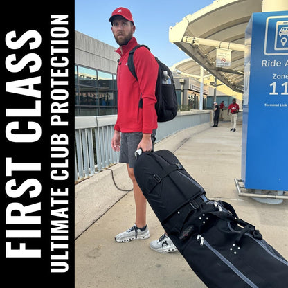 First Class Military Grade Ballistic Nylon Travel Cover with EVA Dense Foam Top Padding 2 Year Full Replacement Coverage Self Standing Base XL Wheels Case for Transporting Clubs on Airlines