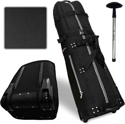 First Class Military Grade Ballistic Nylon Travel Cover with EVA Dense Foam Top Padding 2 Year Full Replacement Coverage Self Standing Base XL Wheels Case for Transporting Clubs on Airlines