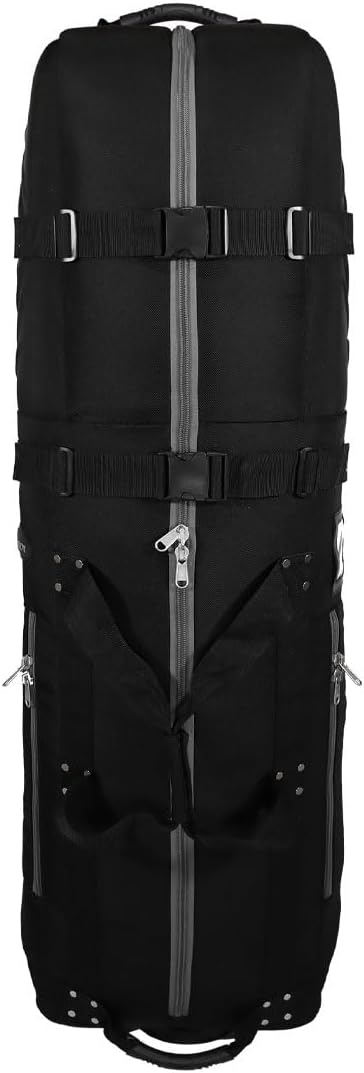 First Class Military Grade Ballistic Nylon Travel Cover with EVA Dense Foam Top Padding 2 Year Full Replacement Coverage Self Standing Base XL Wheels Case for Transporting Clubs on Airlines