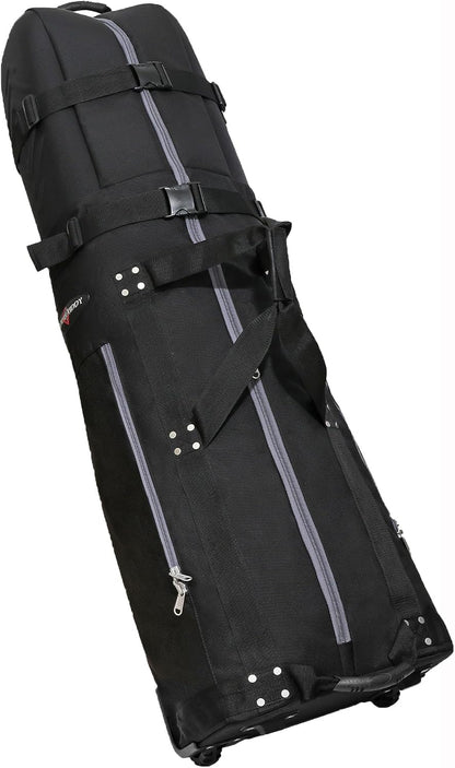 First Class Military Grade Ballistic Nylon Travel Cover with EVA Dense Foam Top Padding 2 Year Full Replacement Coverage Self Standing Base XL Wheels Case for Transporting Clubs on Airlines