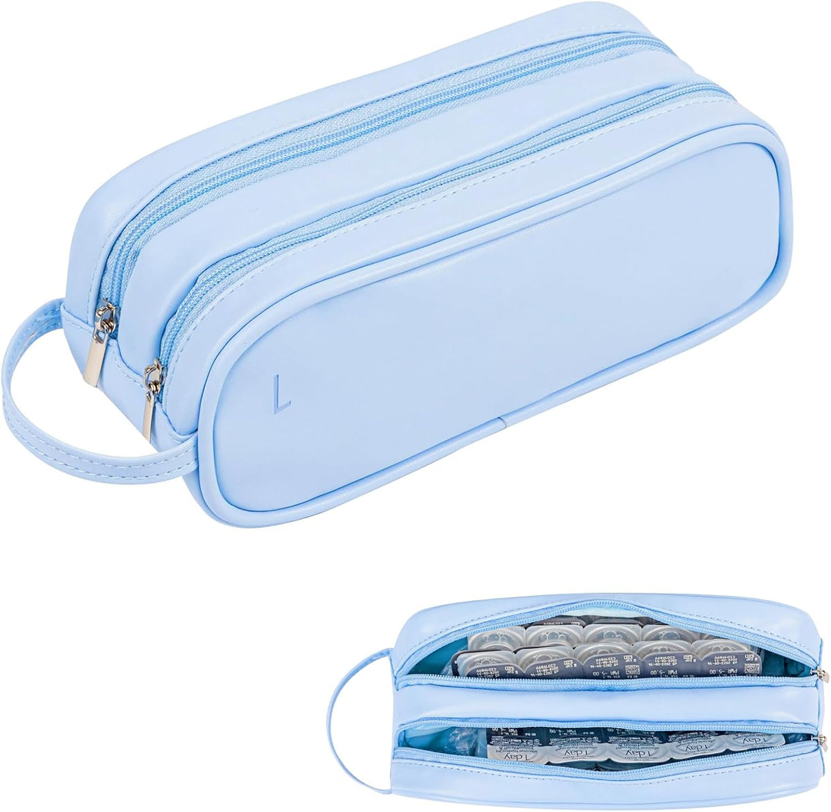 Daily Contact Lens Organizer case,Portable Storage Case for Disposable Daily Contact Lenses, Travel Storage Case with Clearly Labeled R & L, Storage up to 60 lenses (Blue)