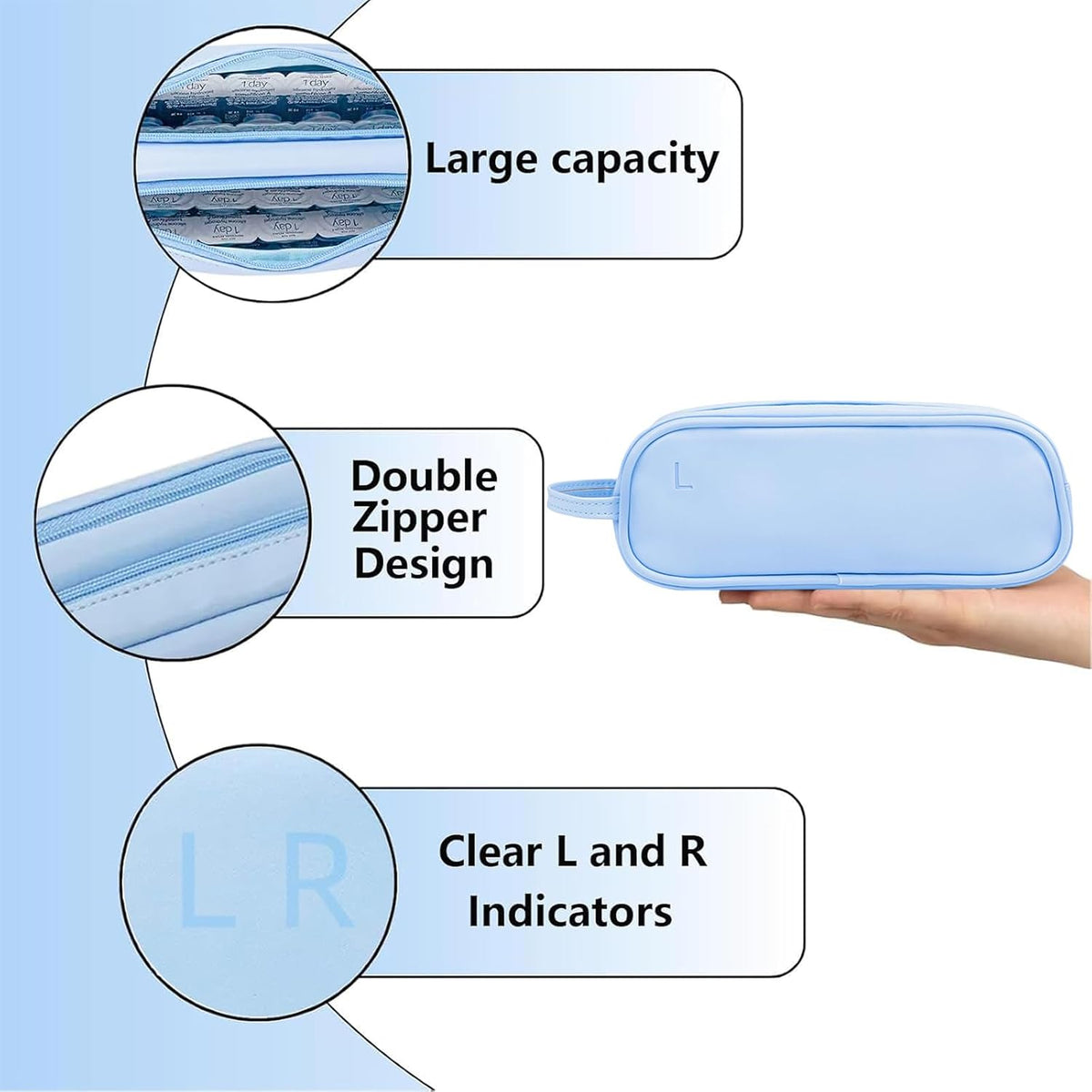 Daily Contact Lens Organizer case,Portable Storage Case for Disposable Daily Contact Lenses, Travel Storage Case with Clearly Labeled R & L, Storage up to 60 lenses (Blue)
