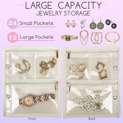 Travel Jewelry Organizer Case,Jewelry Bags Jewelry Storage Book Binder with Clear Zipper Velvet Pouch for Traveling,Earrings, Rings, Necklace, Bracelet