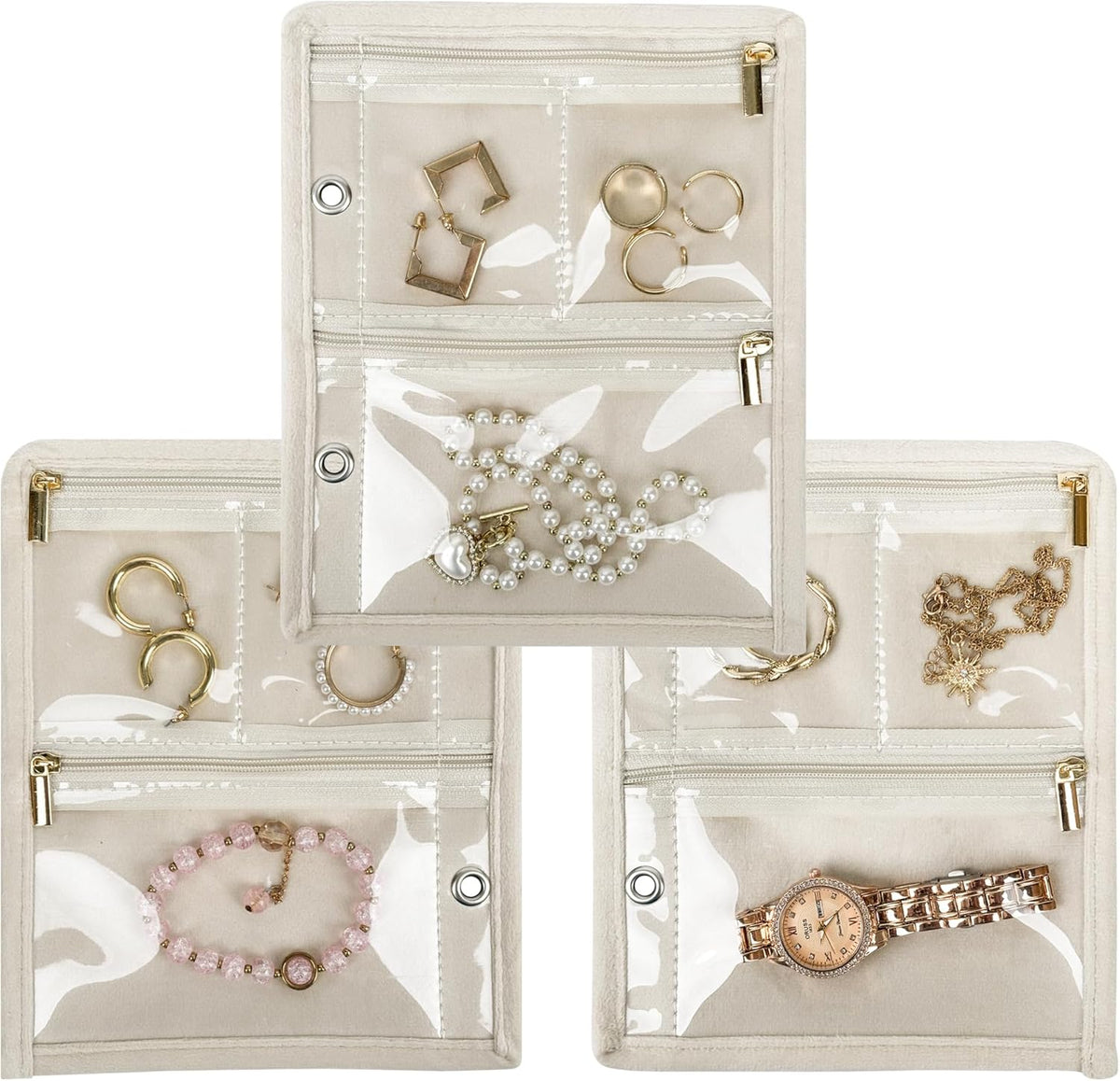 Travel Jewelry Organizer Case,Jewelry Bags Jewelry Storage Book Binder with Clear Zipper Velvet Pouch for Traveling,Earrings, Rings, Necklace, Bracelet