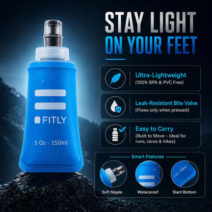 Soft Flask - Shrink As You Drink Soft Water Bottle for Hydration Pack - Folding Water Bottle Ideal for Running, Hiking, Cycling, Climbing & Rigorous Activity