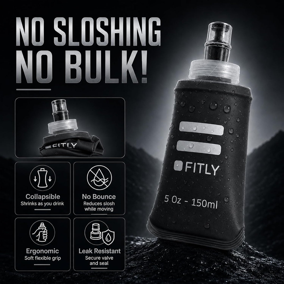 Soft Flask - Shrink As You Drink Soft Water Bottle for Hydration Pack - Folding Water Bottle Ideal for Running, Hiking, Cycling, Climbing & Rigorous Activity