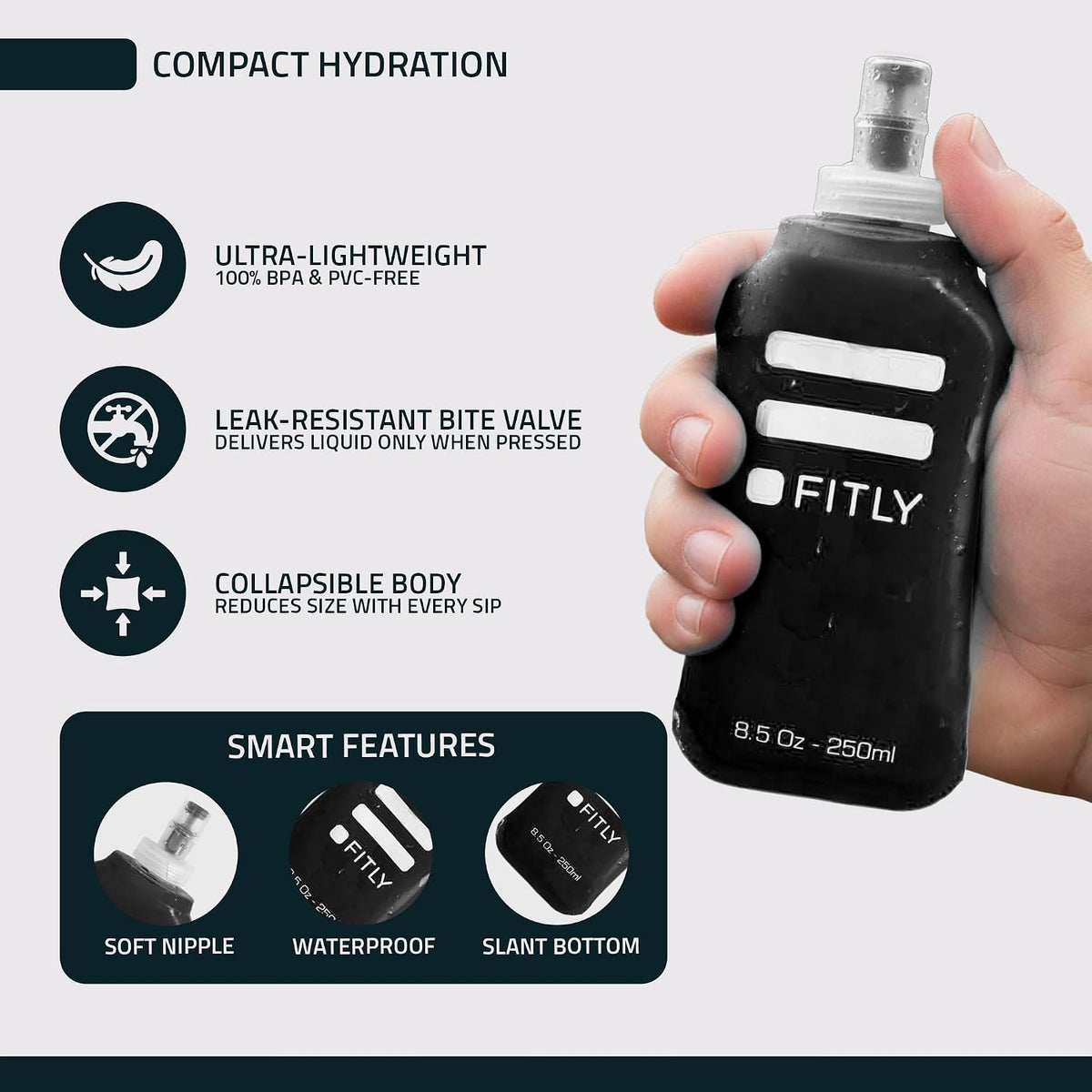 Soft Flask - Shrink As You Drink Soft Water Bottle for Hydration Pack - Folding Water Bottle Ideal for Running, Hiking, Cycling, Climbing & Rigorous Activity