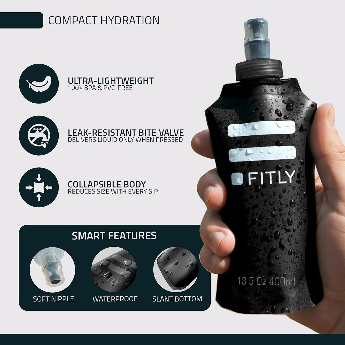 Soft Flask - Shrink As You Drink Soft Water Bottle for Hydration Pack - Folding Water Bottle Ideal for Running, Hiking, Cycling, Climbing & Rigorous Activity
