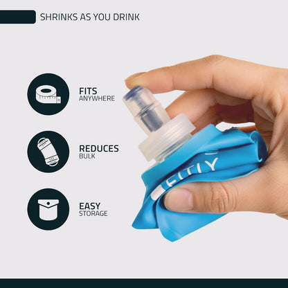 Soft Flask - Shrink As You Drink Soft Water Bottle for Hydration Pack - Folding Water Bottle Ideal for Running, Hiking, Cycling, Climbing & Rigorous Activity