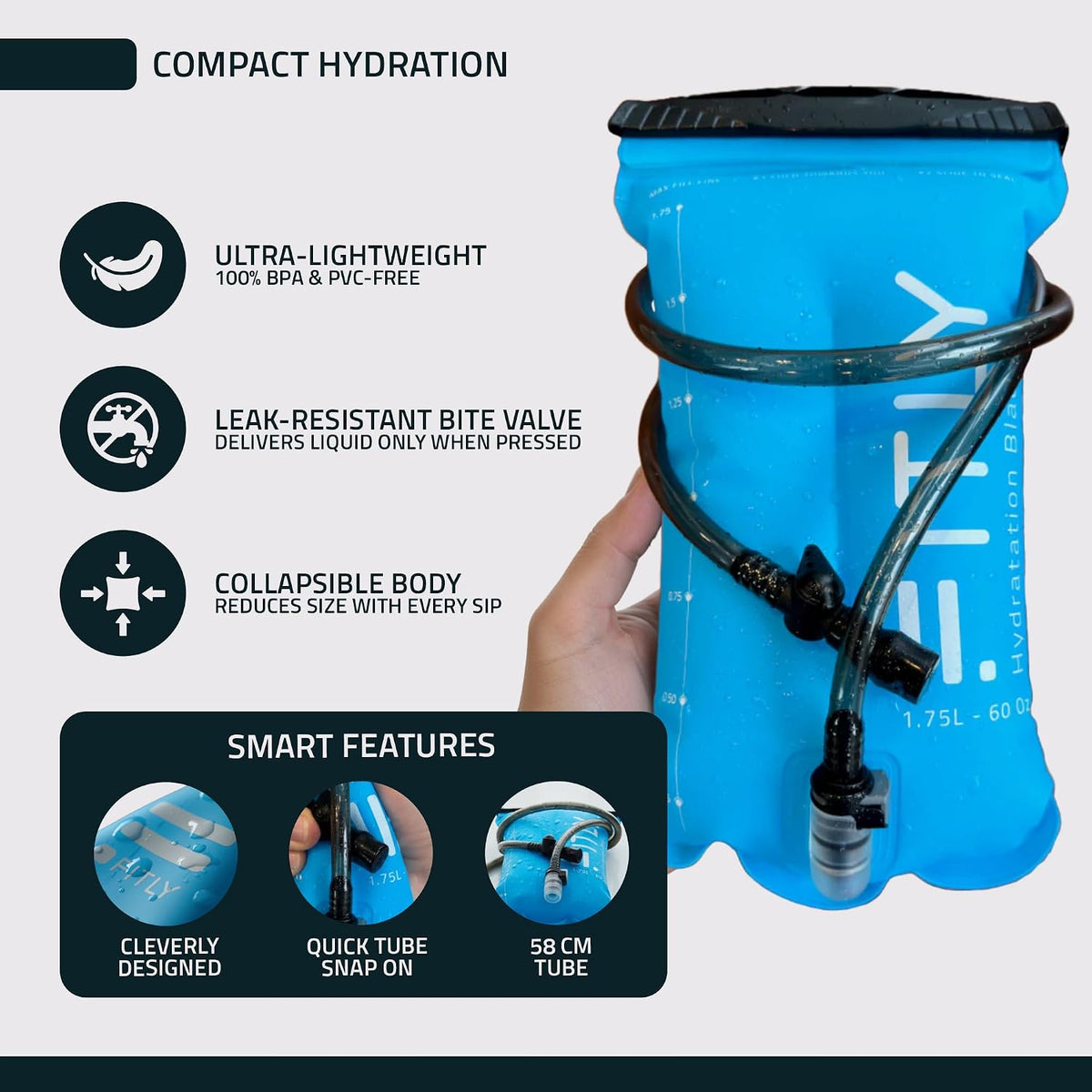 Soft Flask - Shrink As You Drink Soft Water Bottle for Hydration Pack - Folding Water Bottle Ideal for Running, Hiking, Cycling, Climbing & Rigorous Activity