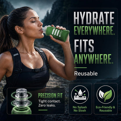 Soft Flask - Shrink As You Drink Soft Water Bottle for Hydration Pack - Folding Water Bottle Ideal for Running, Hiking, Cycling, Climbing & Rigorous Activity