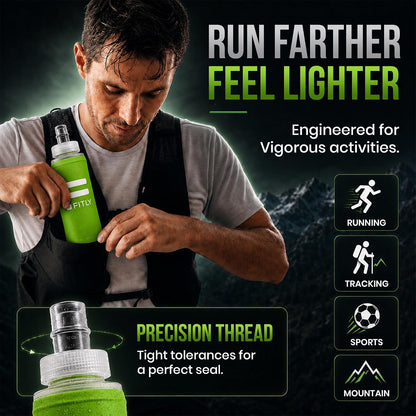 Soft Flask - Shrink As You Drink Soft Water Bottle for Hydration Pack - Folding Water Bottle Ideal for Running, Hiking, Cycling, Climbing & Rigorous Activity
