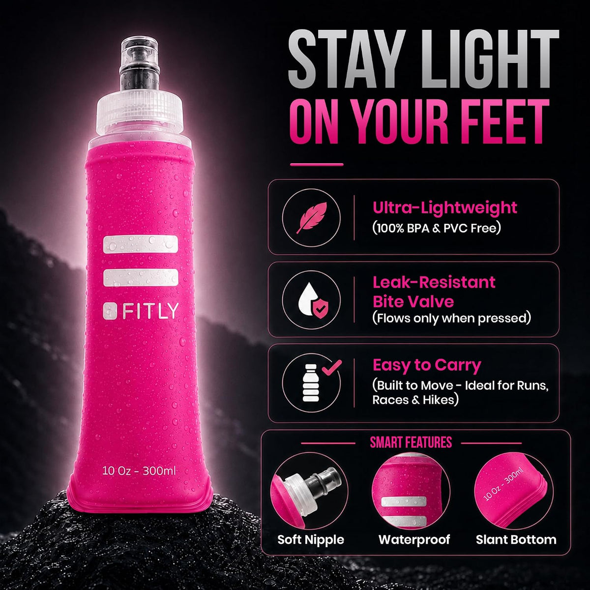 Soft Flask - Shrink As You Drink Soft Water Bottle for Hydration Pack - Folding Water Bottle Ideal for Running, Hiking, Cycling, Climbing & Rigorous Activity