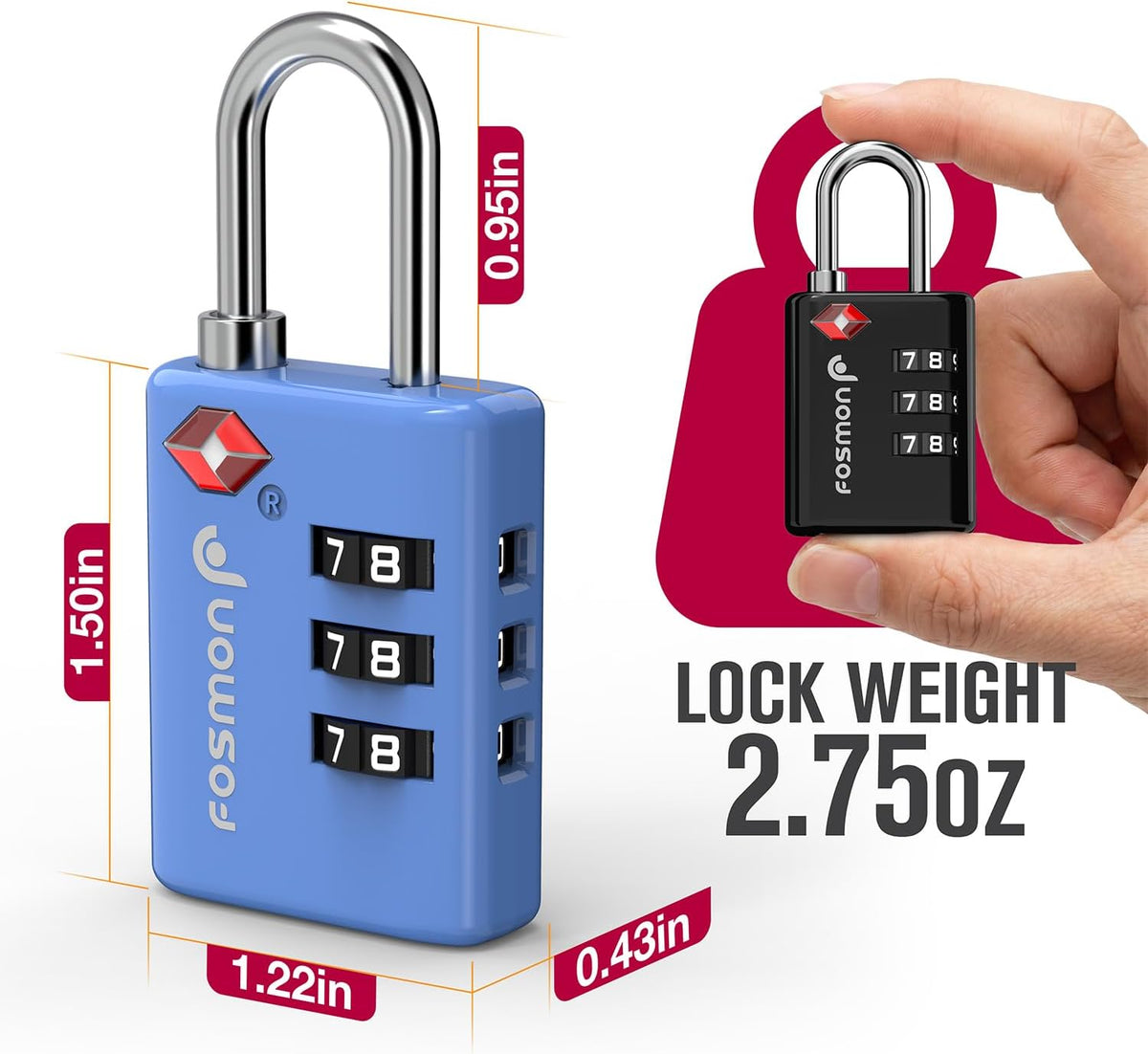 TSA Approved Luggage Locks, 3-Digit Combination Padlock