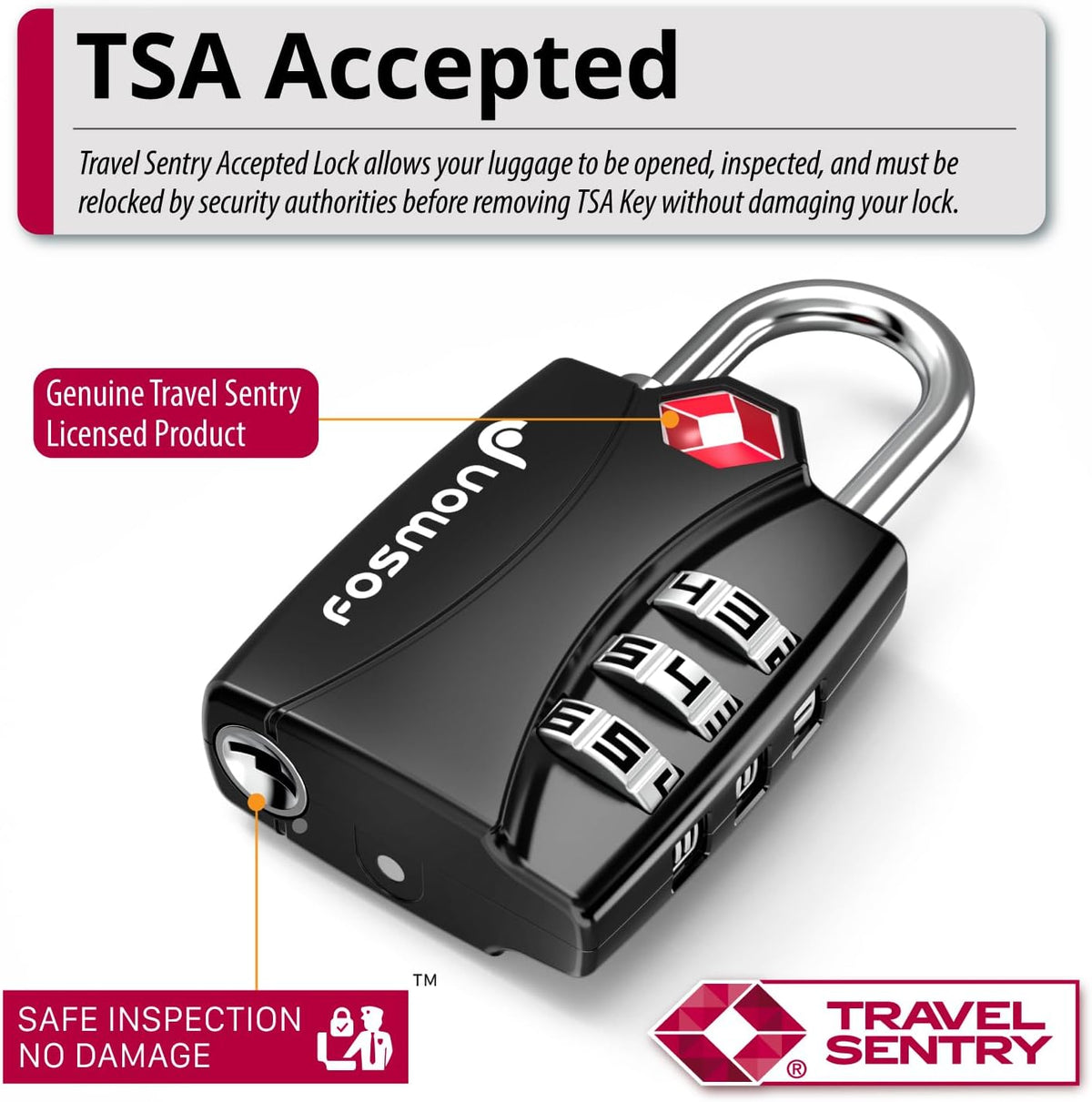TSA Approved Luggage Locks, 3-Digit Combination Padlock