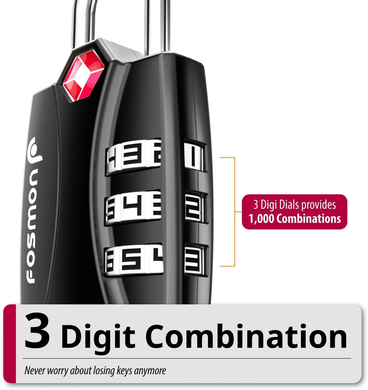 TSA Approved Luggage Locks, 3-Digit Combination Padlock