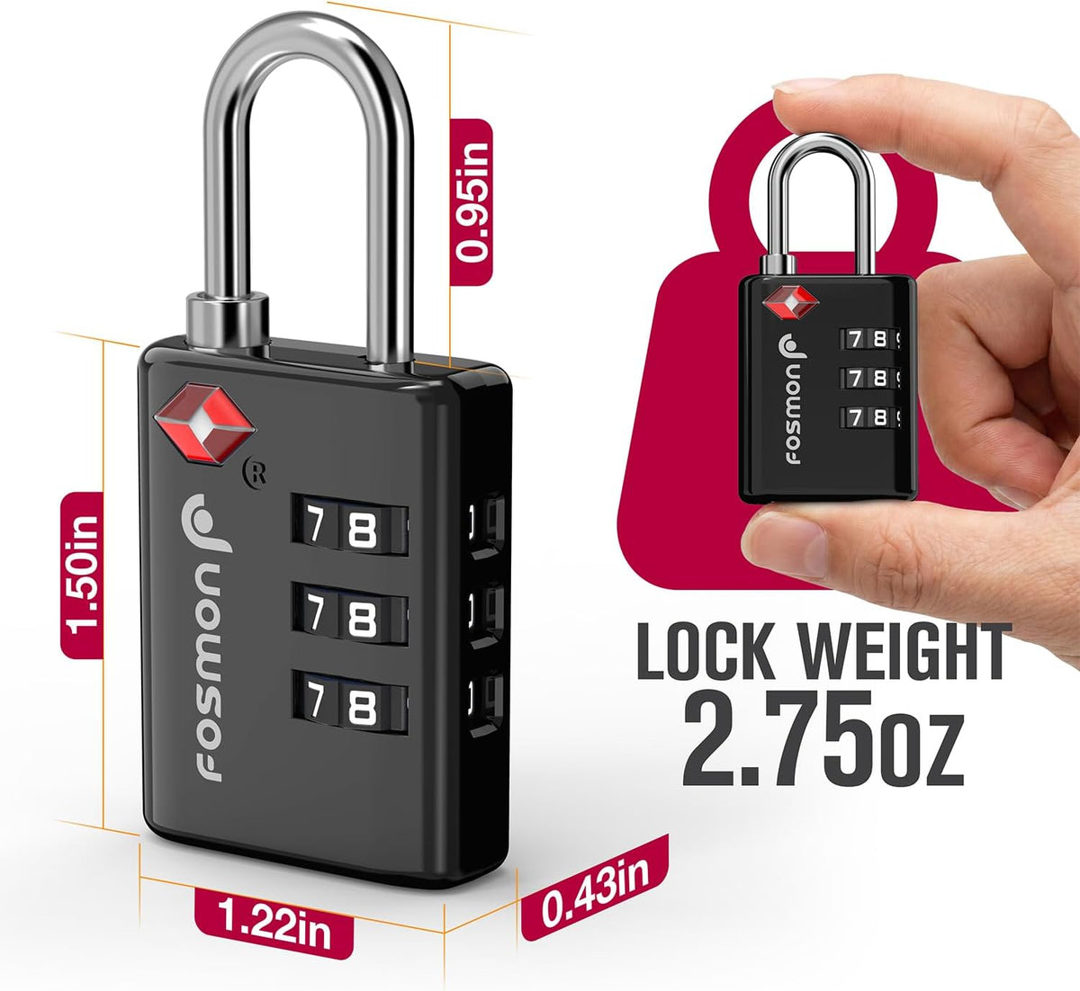 TSA Approved Luggage Locks, 3-Digit Combination Padlock