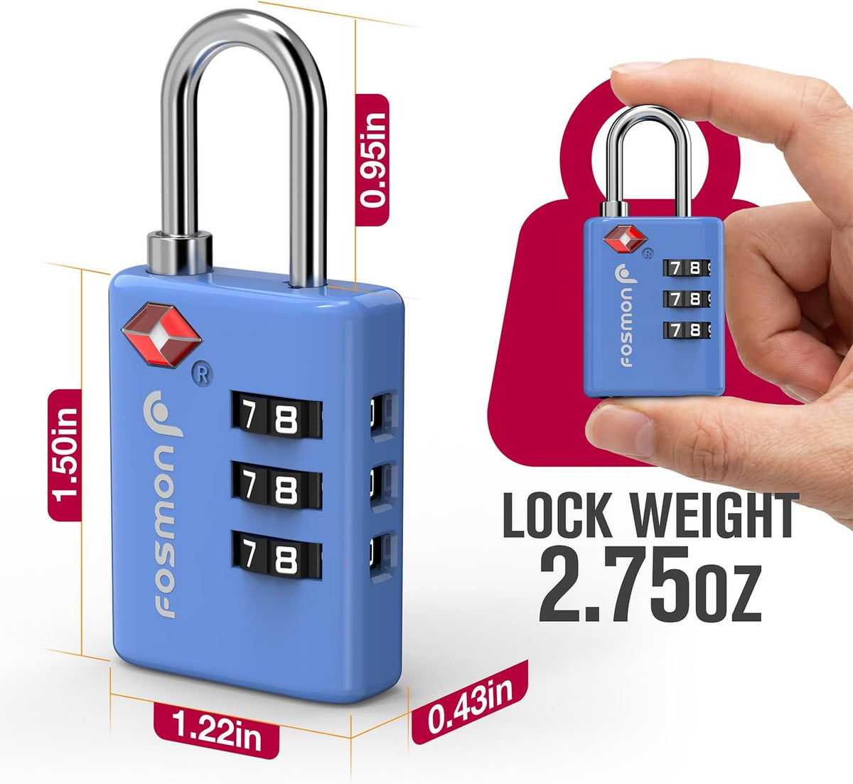 TSA Approved Luggage Locks, 3-Digit Combination Padlock