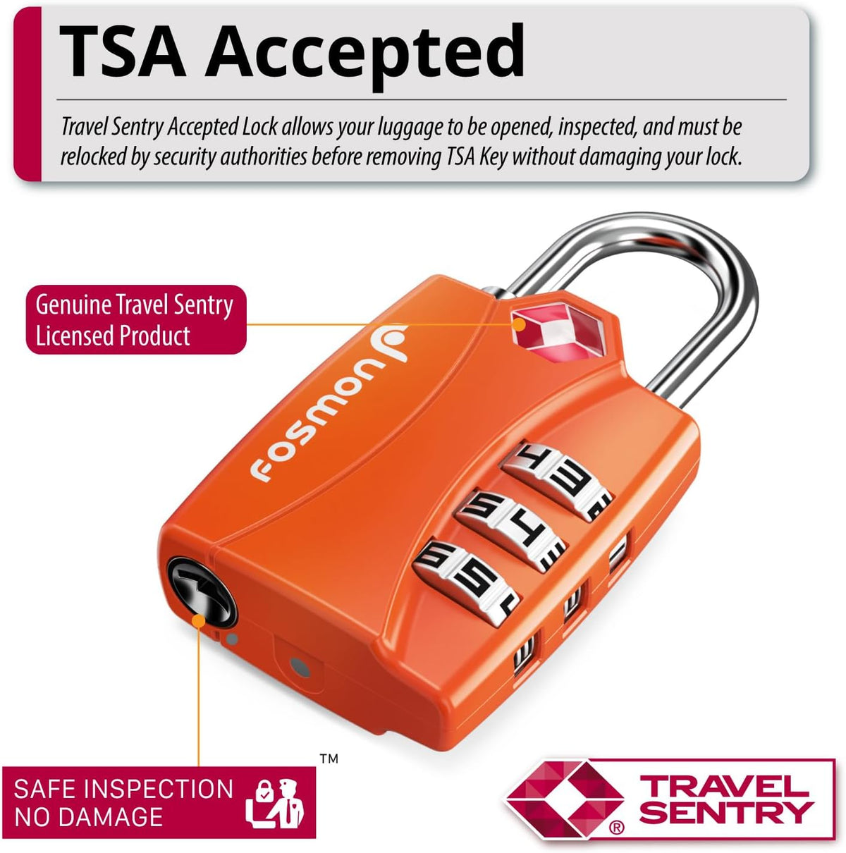 TSA Approved Luggage Locks, 3-Digit Combination Padlock