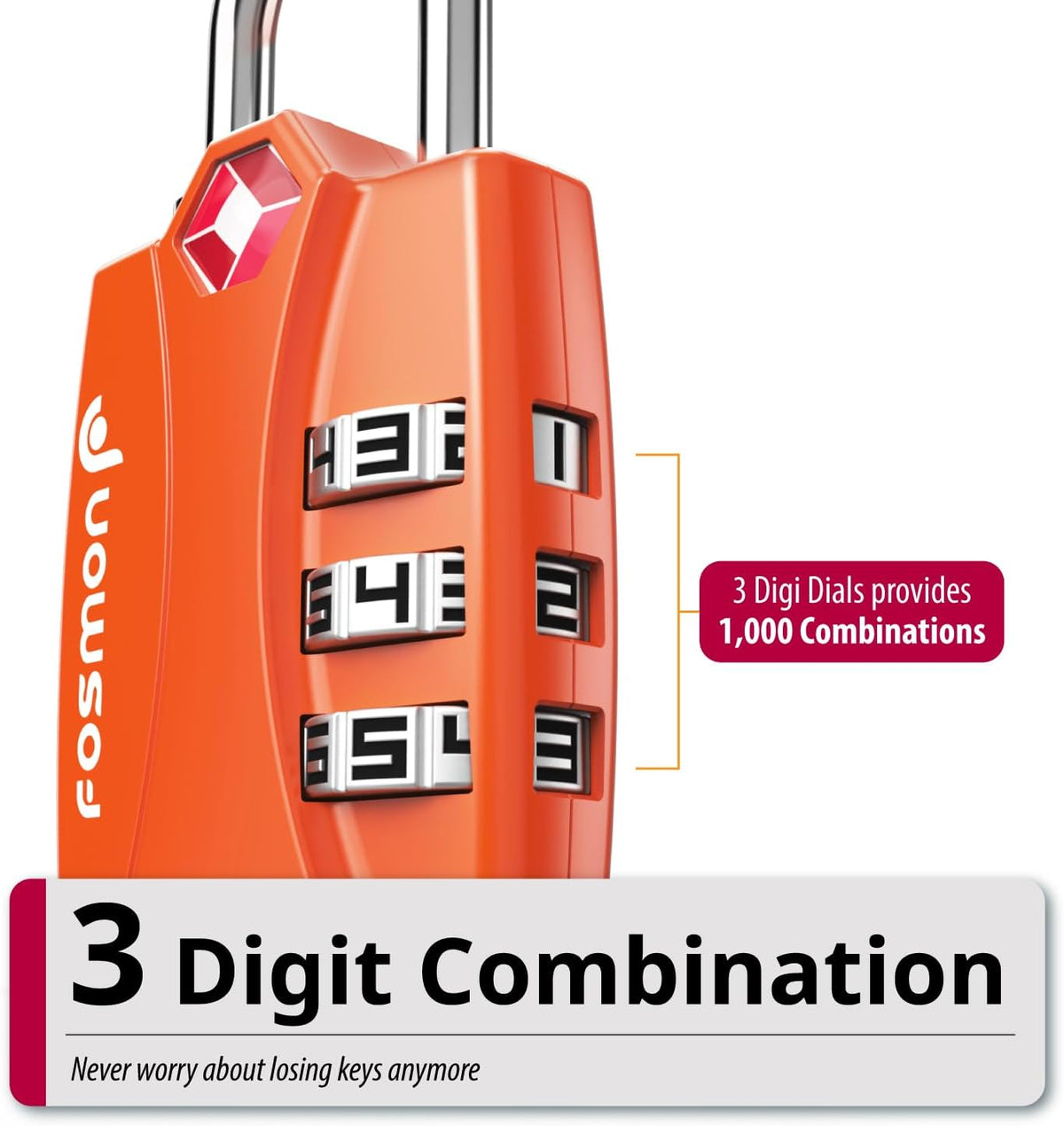 TSA Approved Luggage Locks, 3-Digit Combination Padlock