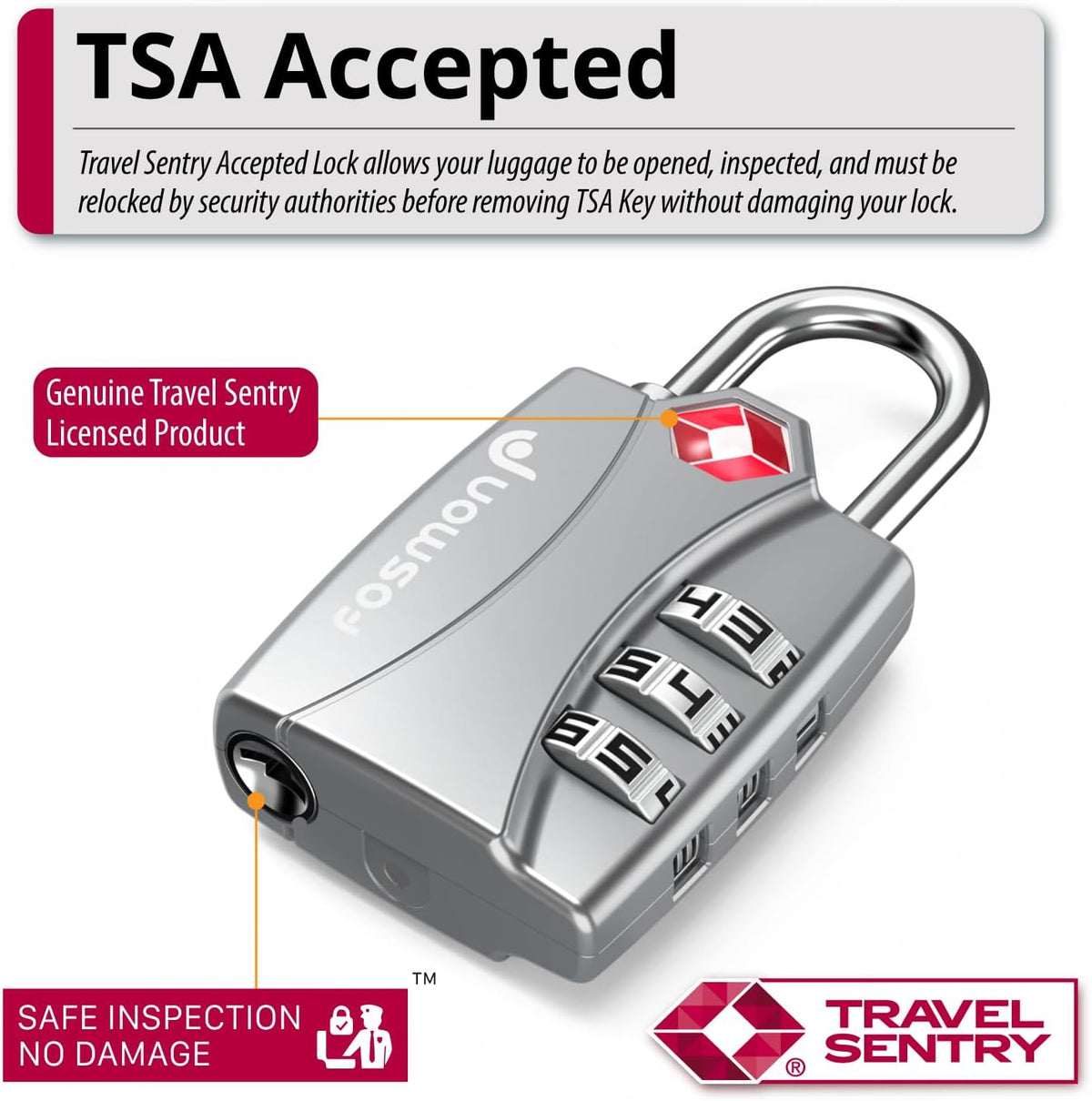 TSA Approved Luggage Locks, 3-Digit Combination Padlock