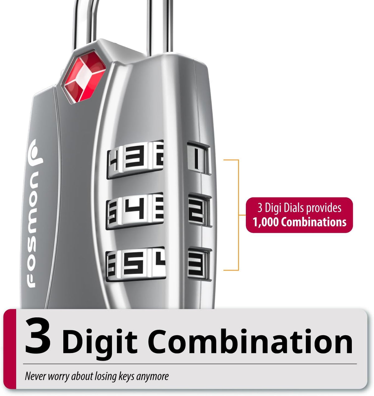TSA Approved Luggage Locks, 3-Digit Combination Padlock