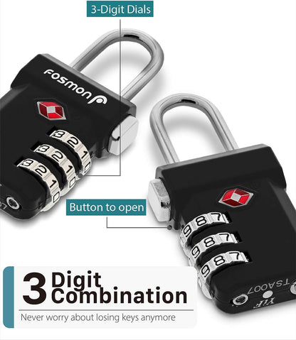 TSA Approved Luggage Locks, 3-Digit Combination Padlock